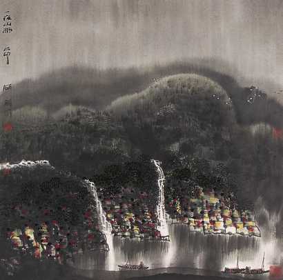 兰铁成 1999年 一夜山雨 镜心